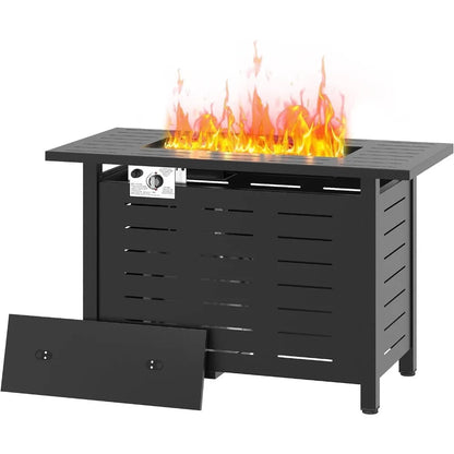 41 in Propane Rectangular Steel Fire Table with Lid and Waterproof Cover