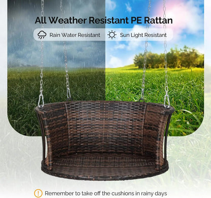 2.4 FT 1-Person Use Round Rattan Porch Swing with Cushions & Adjustable Chains
