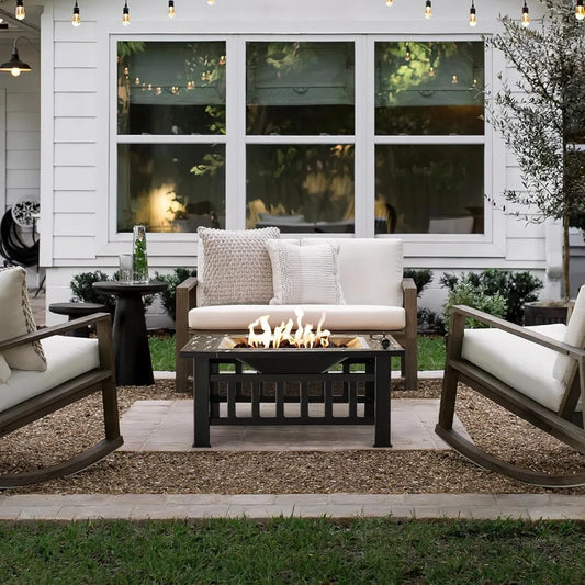 Firepit Table Metal Outdoor Fireplaces with Waterproof Cover
