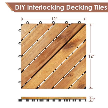 12" x 12" Solid Acacia Wood Interlocking Patio Deck Tiles