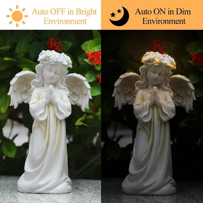 Waterproof Outdoor Angel Garden Statue Solar Decor with Warm Light