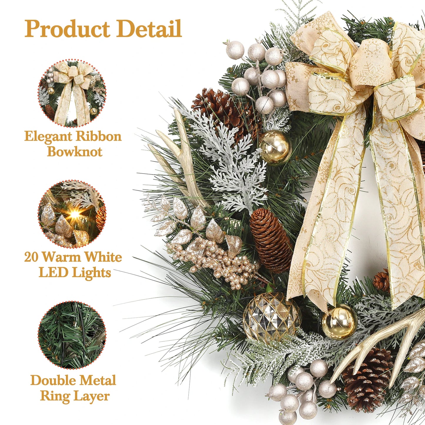 24 Inch Pre-Lit Traditional Wreath