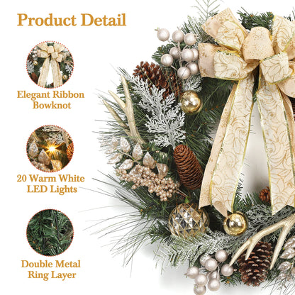 24 Inch Pre-Lit Traditional Wreath