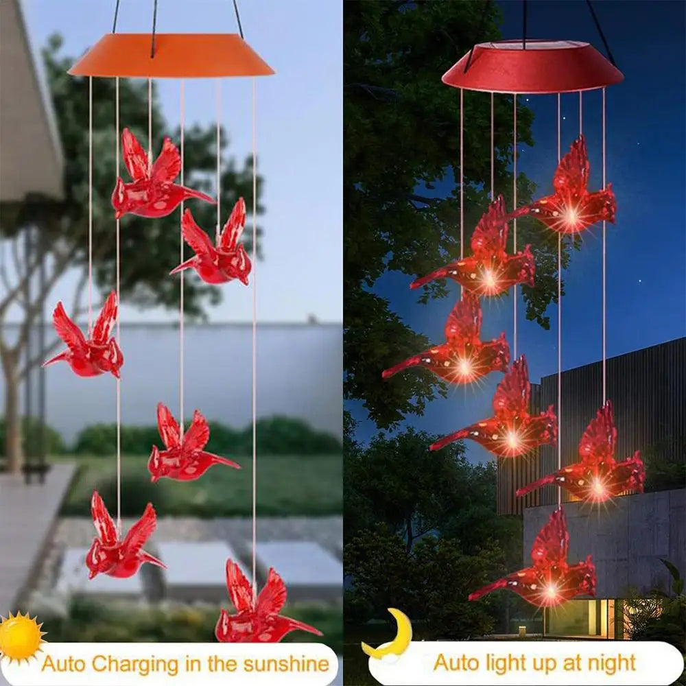 Creative Cardinal Wind Chimes With 6 Solar LED Lights