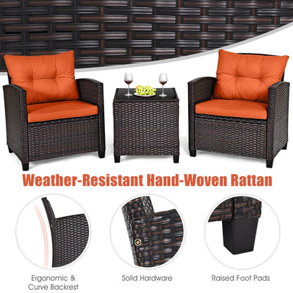 3 PCS Patio Rattan Furniture Set with Cushions