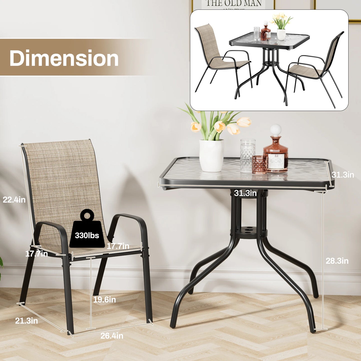 5 Pieces, All Weather Outdoor Patio Dining Set W/ 30"x30" Table and 4 Stackable Chairs