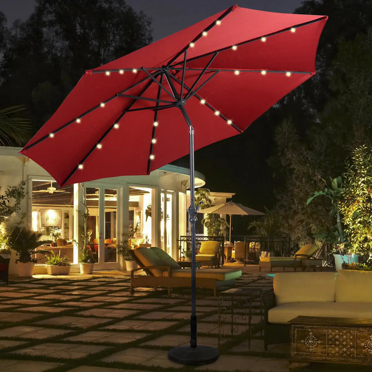 10FT Patio Solar Umbrella with Tilt and Crank