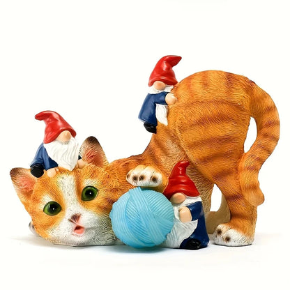 Resin Cats Statue with Solar LED Lights