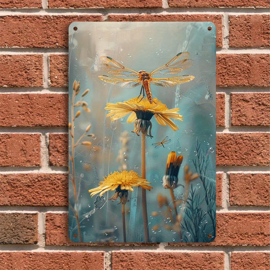 1PC Dandelion and Dragonfly Vintage Metal Plaque  8x12 Inches