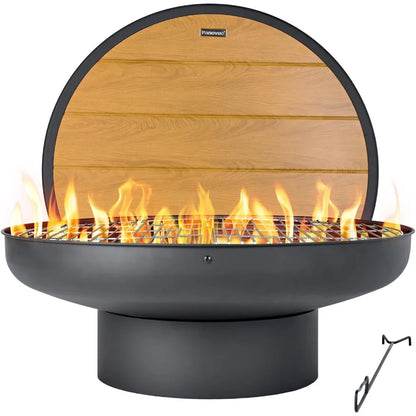 32in Outdoor Wood Burning BBQ Grill Firepit Bowl with Cover Lid