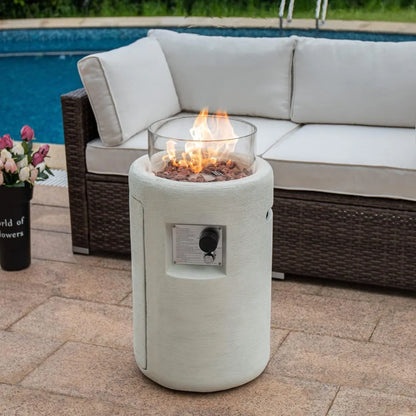 Outdoor Propane Fire Pit Table w/ Glass Wind Guard