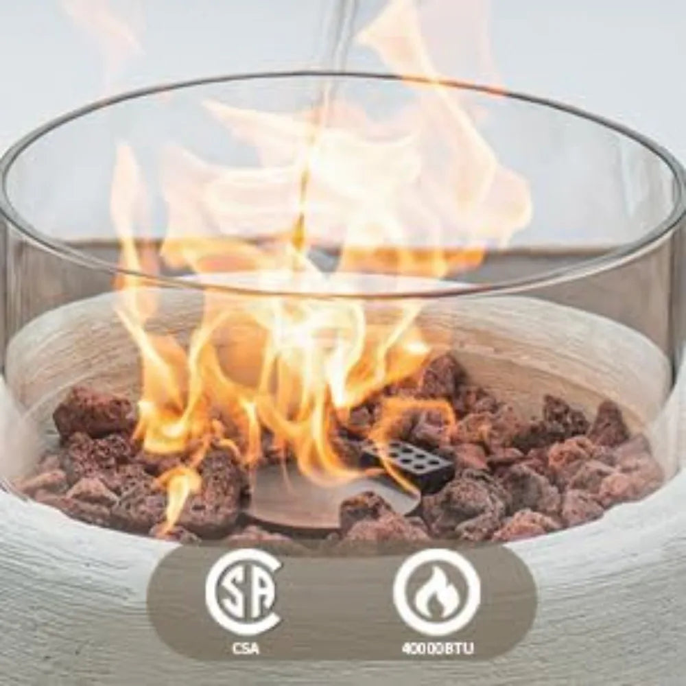 Outdoor Propane Fire Pit Table w/ Glass Wind Guard