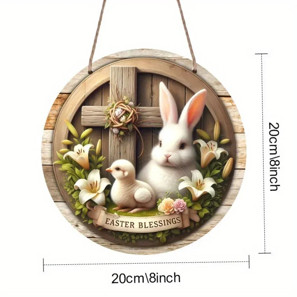 Farmhouse Easter metal sign with Bunny Logo, Lilies & Spring Decor