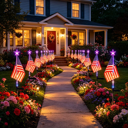 2/4 Pack American Flag Stake Light or Red White Blue Solar String Lights