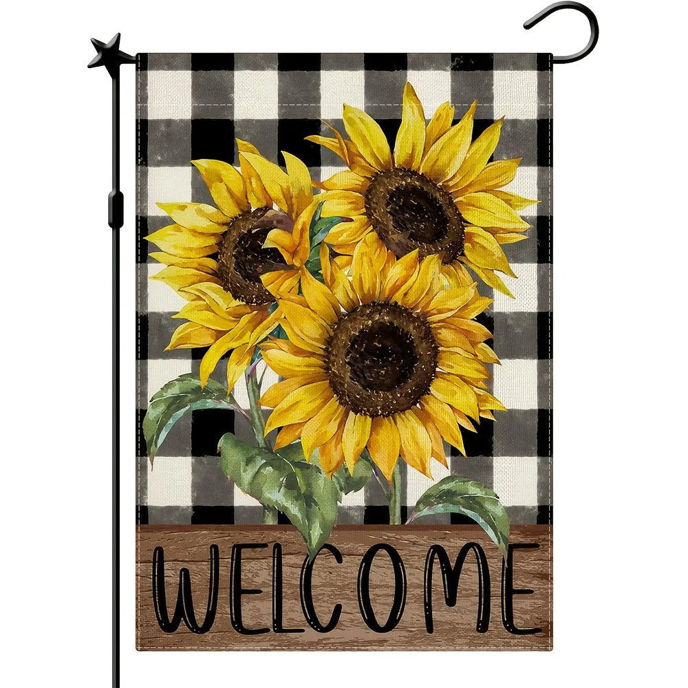 Double-Sided Sunflower & Buffalo Floral Welcome Garden Flag