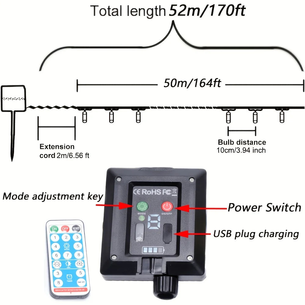 , Solar LED Lights IP65 Waterproof 8 Modes