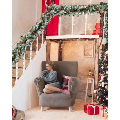 9 FT Christmas Garland with Pinecones and Red Berries