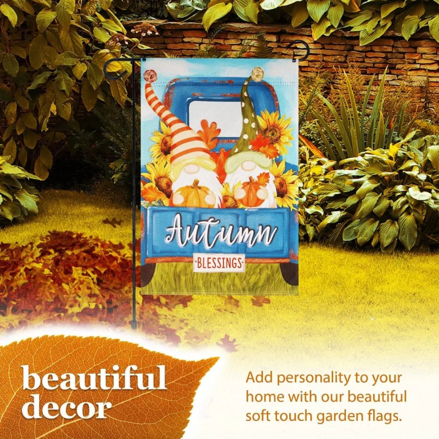 Combo Pack Garden Flag Stand Black 36 x 16 and Fall Garden Flag 12x18