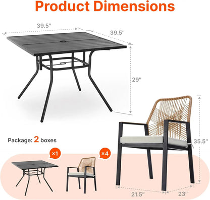 5 Pieces Rattan Patio Table and Chairs Set with Cushions