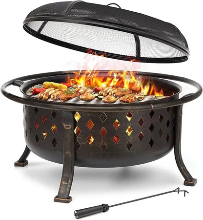 36 Inch Outdoor Bronze Cross weave Wood Burning Fire Pit