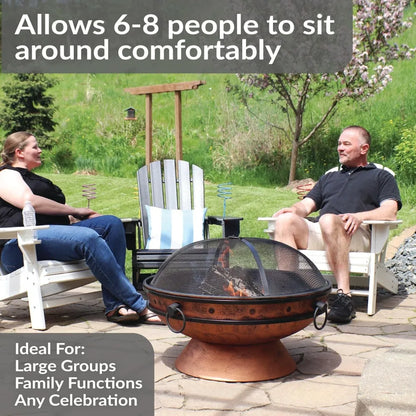 30-Inch Wood Burning Fire Pit with Poker and Screen - Copper Finish