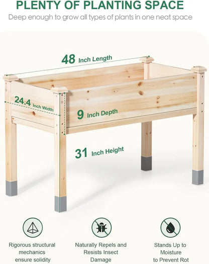 Elevated Wooden Garden Bed with Legs, 48"L x 24"W