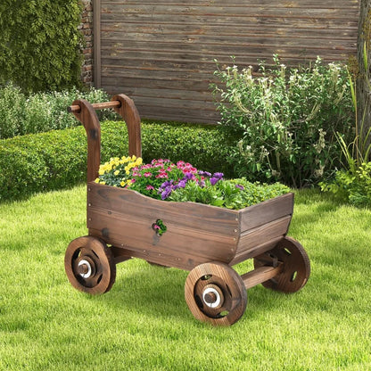 4-Wheel Wood Garden Wagon Decor with 2 Drainage Holes