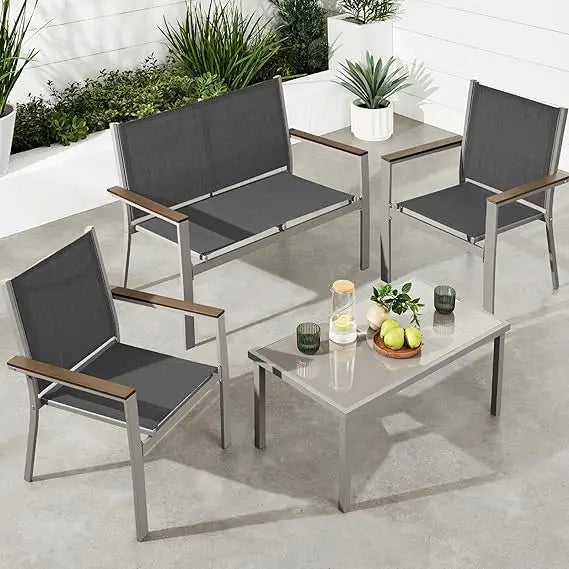 4-Piece Outdoor Textilene Patio Conversation Set