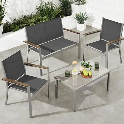 4-Piece Outdoor Textilene Patio Conversation Set