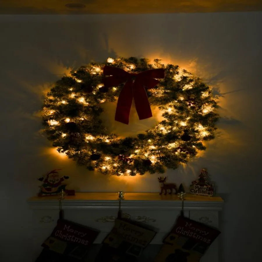 24in Prelit Battery Powered Christmas Wreath with Remote