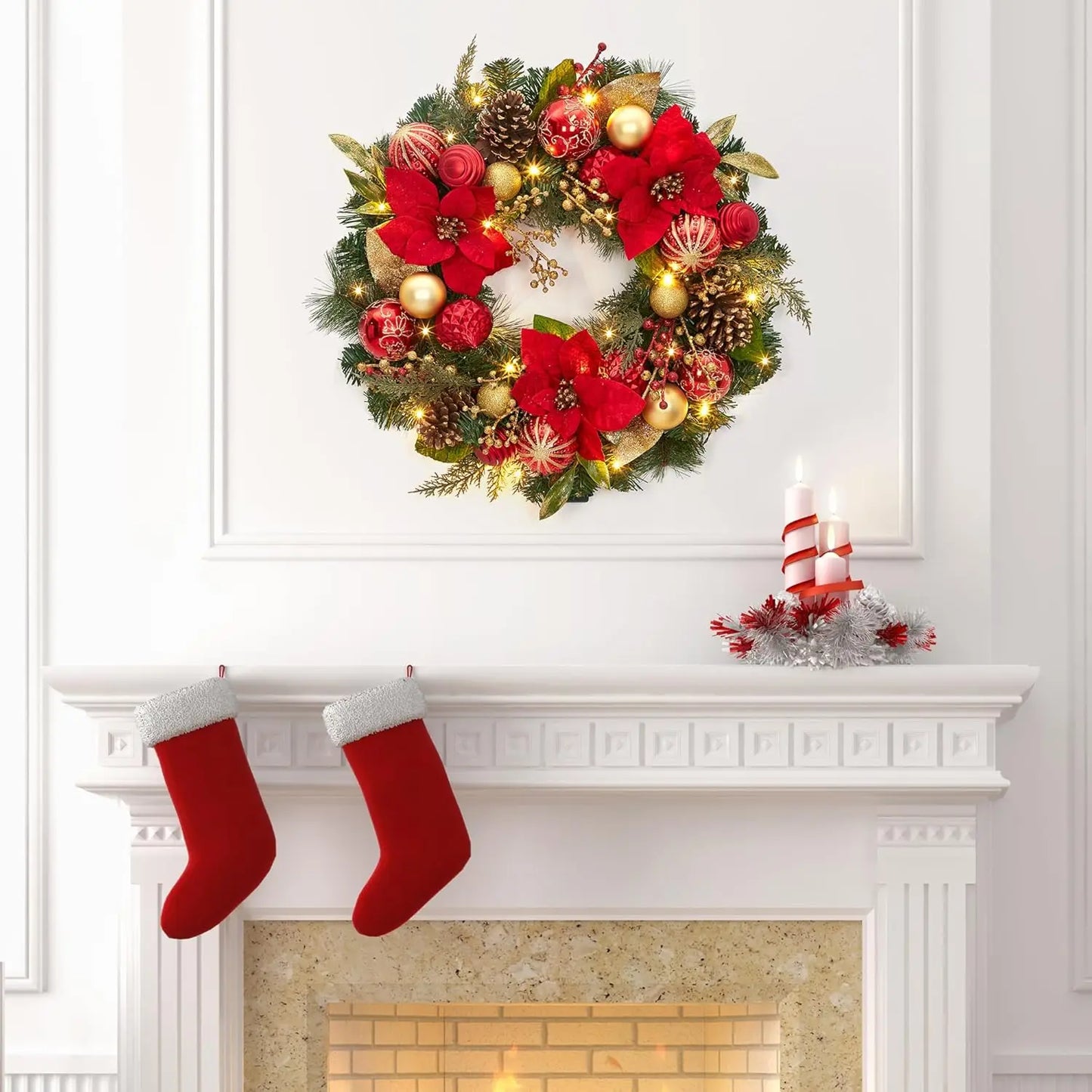 24 Inch Christmas Wreath with Lights