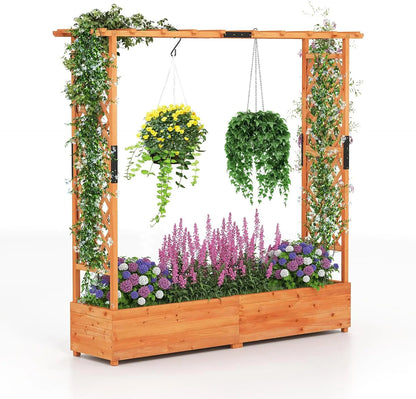 Freestanding Wood Planter Box with Trellis