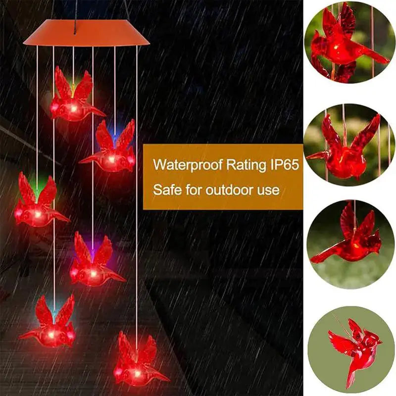 Creative Cardinal Wind Chimes With 6 Solar LED Lights