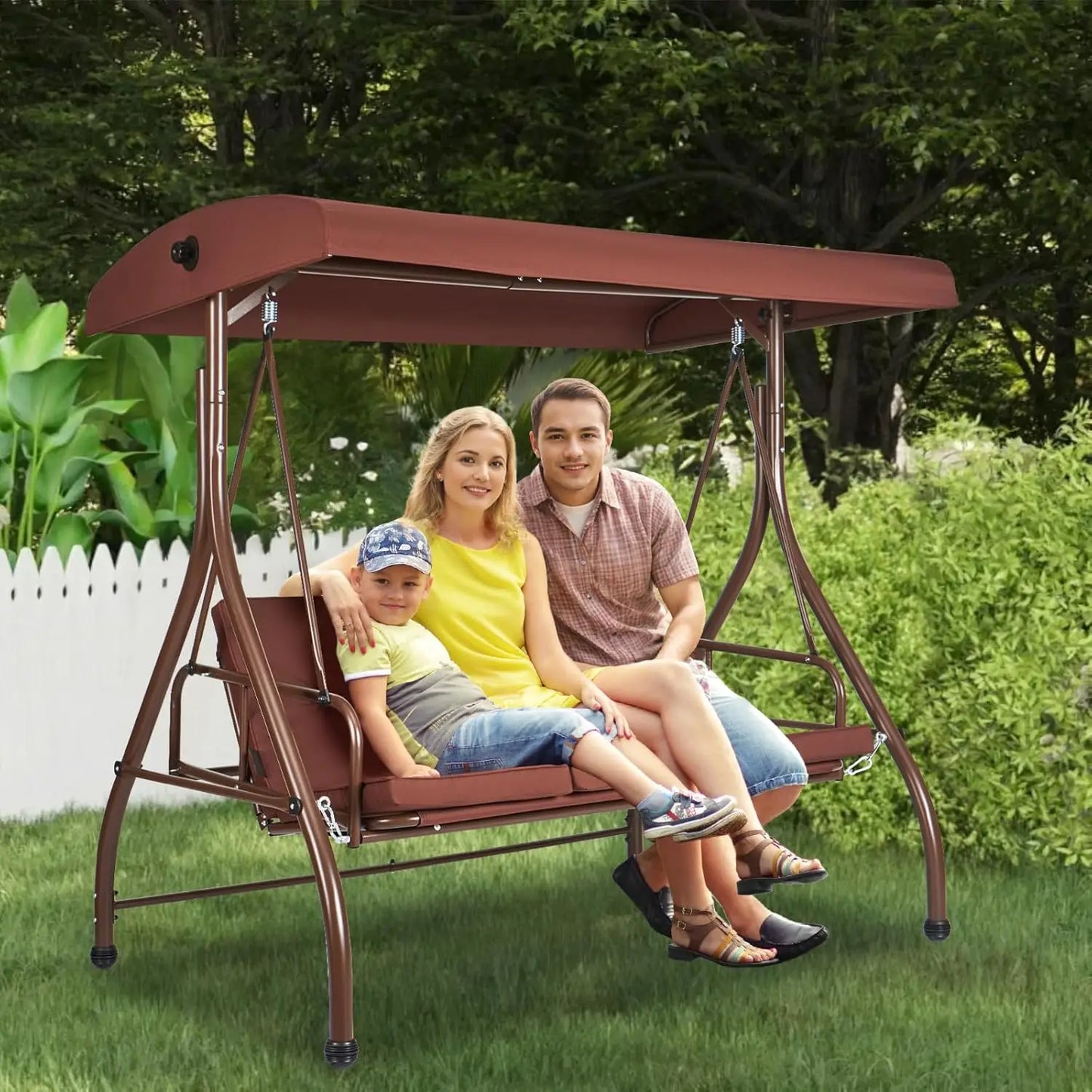 3-Seat Patio Swing Chair, with Removable Thick Cushions