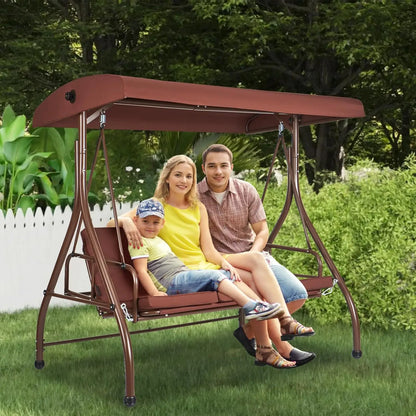 3-Seat Patio Swing Chair, with Removable Thick Cushions