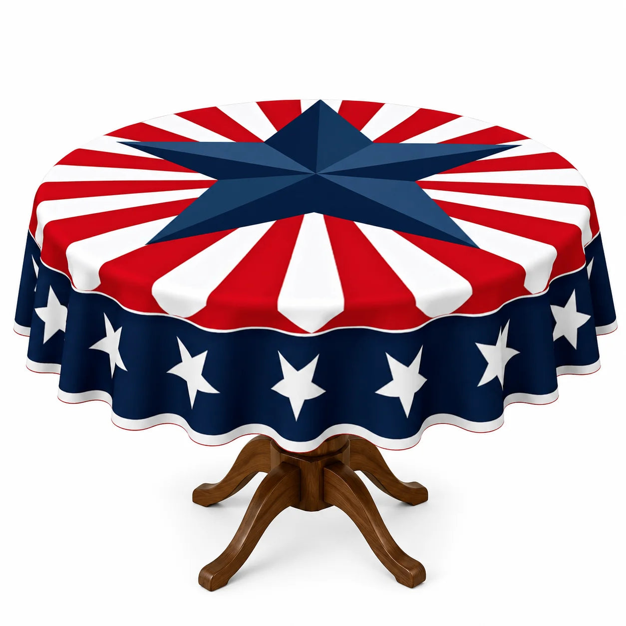 Round Patriotic Tablecloth Red White Blue Star Stripes Print