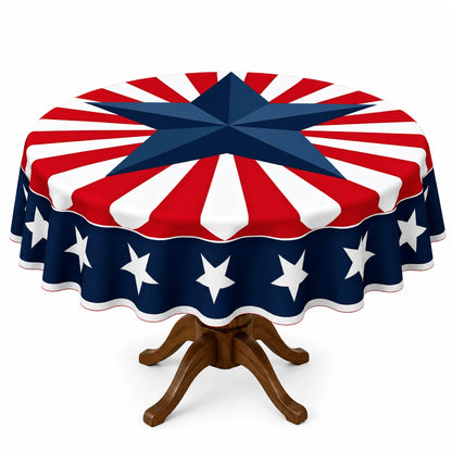 Round Patriotic Tablecloth Red White Blue Star Stripes Print
