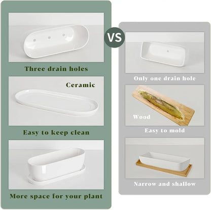 Ceramic Plant Pots Set of 2, 11+14 Inch with Drainage Holes and Saucers