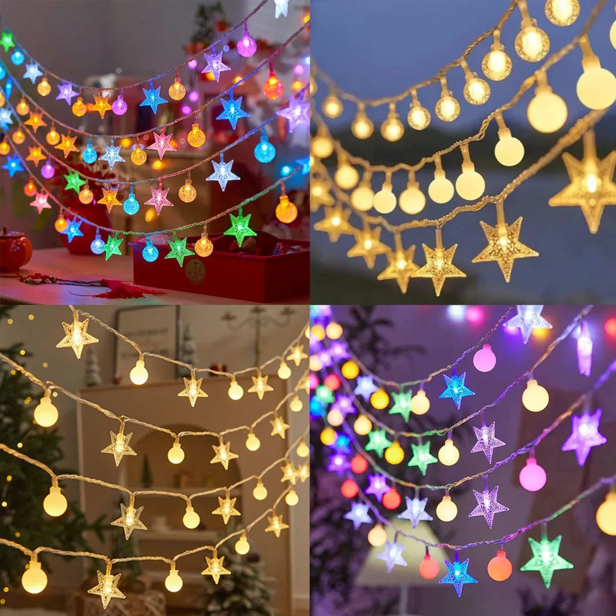 Outdoor Solar Star Crystal Globe String Lights