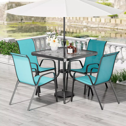 5 Pieces, All Weather Outdoor Patio Dining Set W/ 30"x30" Table and 4 Stackable Chairs