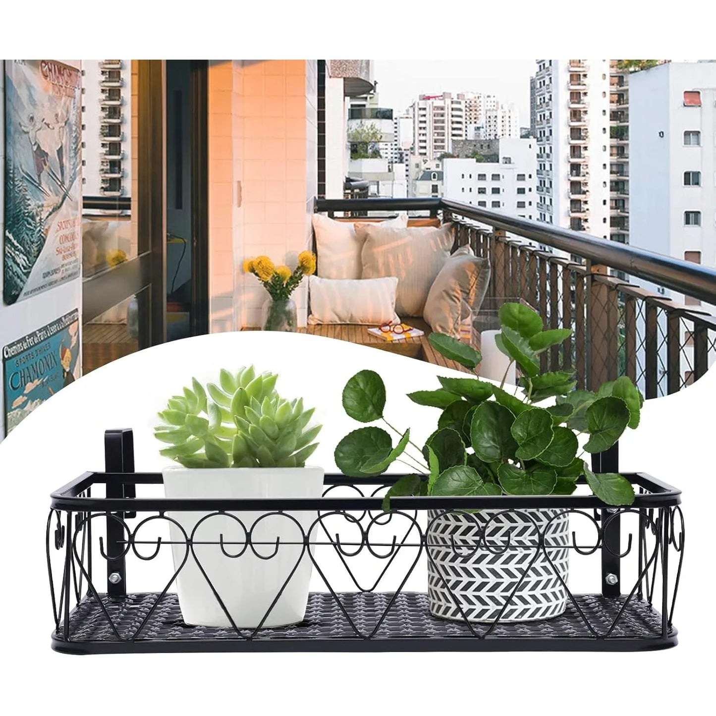 Metal Railing Planter with Hooks