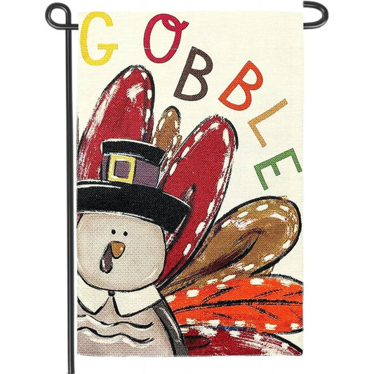 Cute Thanksgiving Turkey Garden Flag 12x18 Inch