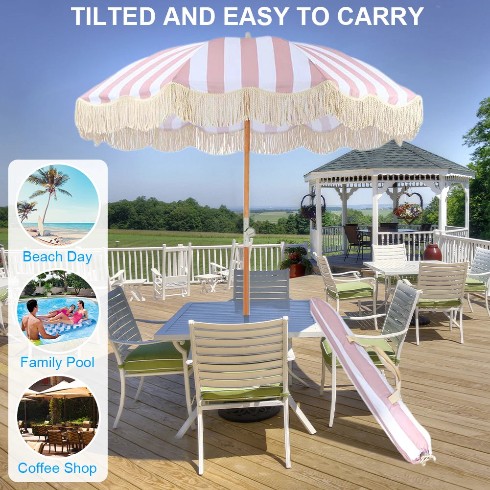 Striped Patio Umbrella with Tilt Pole
