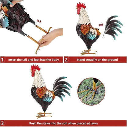 Metal Rooster Outdoor Garden Statue