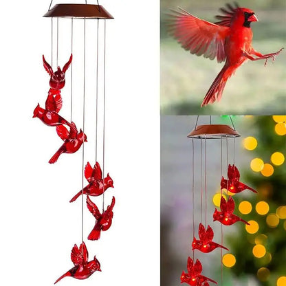 Creative Cardinal Wind Chimes With 6 Solar LED Lights