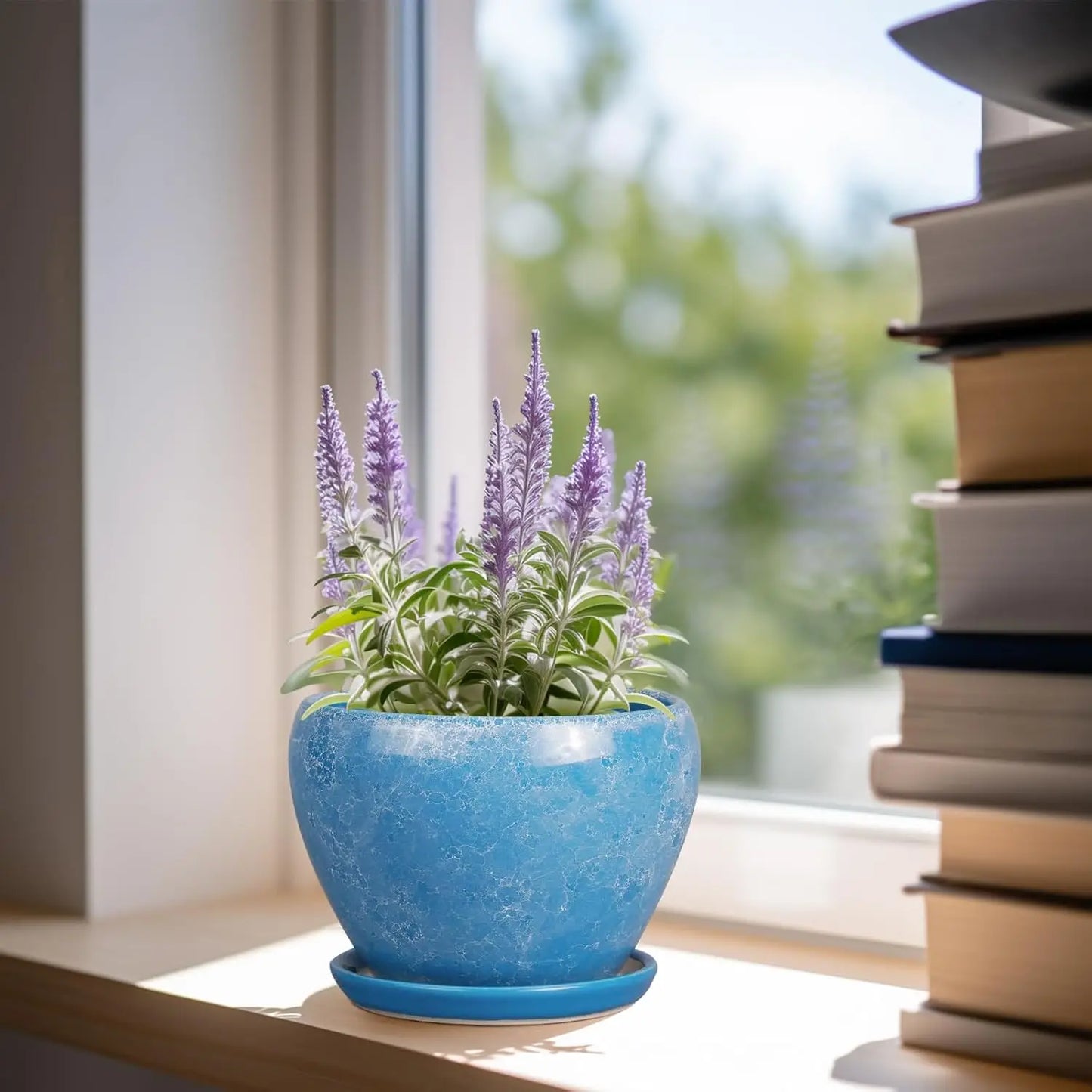 6 Inch Ceramic Plant Pot with Drainage Hole & Saucer