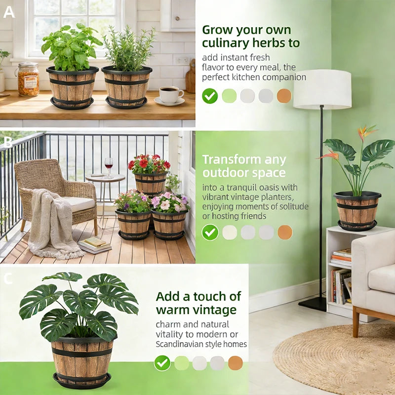 Imitation Wooden Barrel Resin Plant Pot