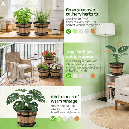 Imitation Wooden Barrel Resin Plant Pot