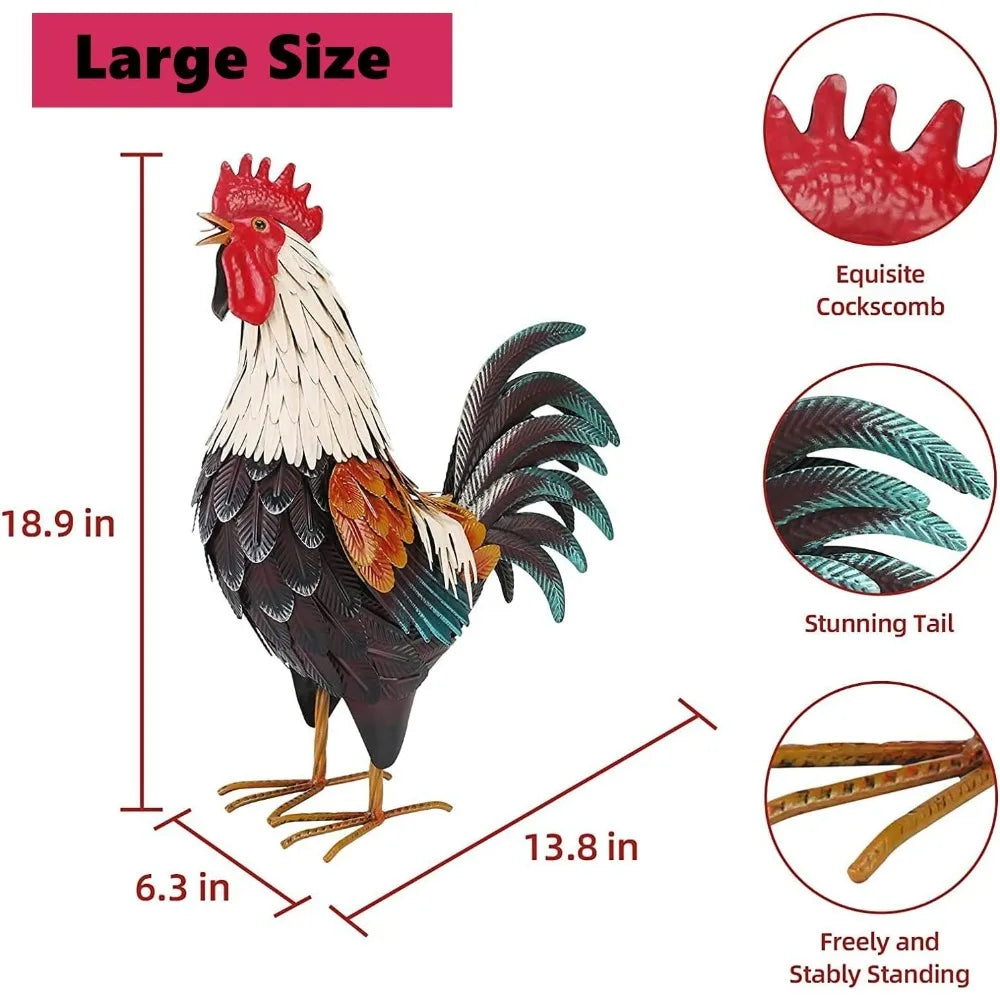 Metal Rooster Outdoor Garden Statue