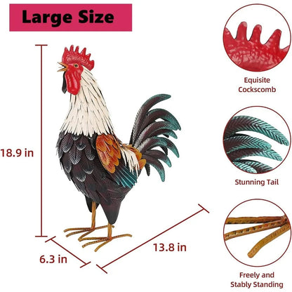 Metal Rooster Outdoor Garden Statue